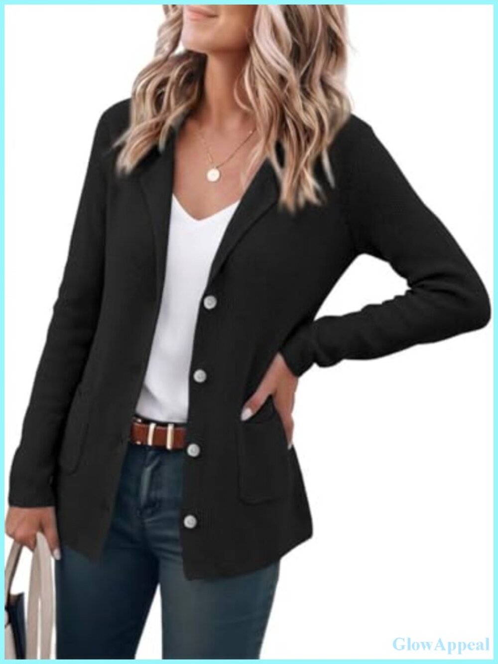 Womens Knit Blazer Lightweight Button Down Cardigan Coat